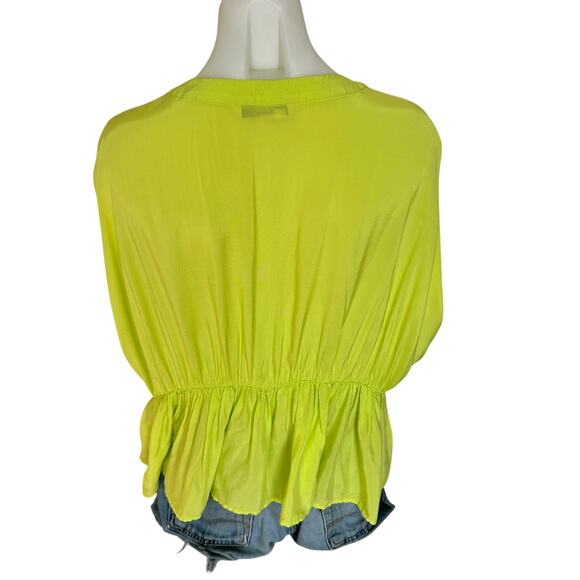 Trina Turk Chartreuse Peplum Top MEDIUM Gathered Grecian Vacation Designer $228 - Picture 7 of 9